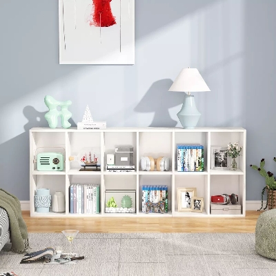 Picture of  Meraj Furniture  White Bookcase Bookshelf with 12 Cube Storage, 6 Tier Wood Display Rack Shelves
