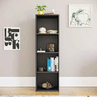Picture of  Meraj Furniture  Large Bookcase Bookshelf 4 Wood Tier Shelves Free Standing Shelving Storage Unit