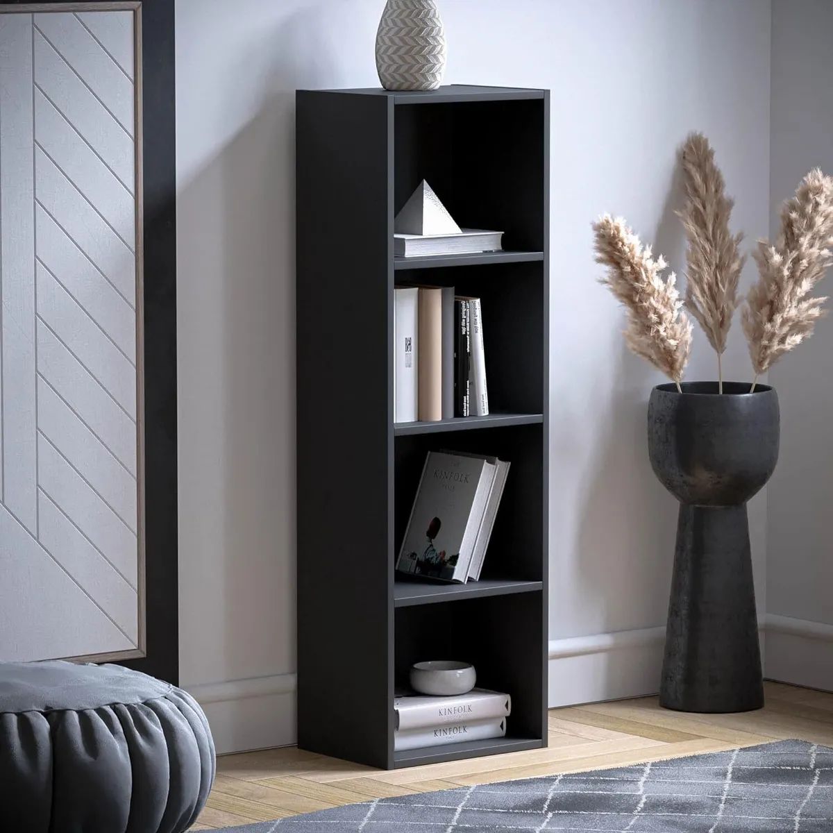 Picture of  Meraj Furniture  Large Bookcase Bookshelf 4 Wood Tier Shelves Free Standing Shelving Storage Unit