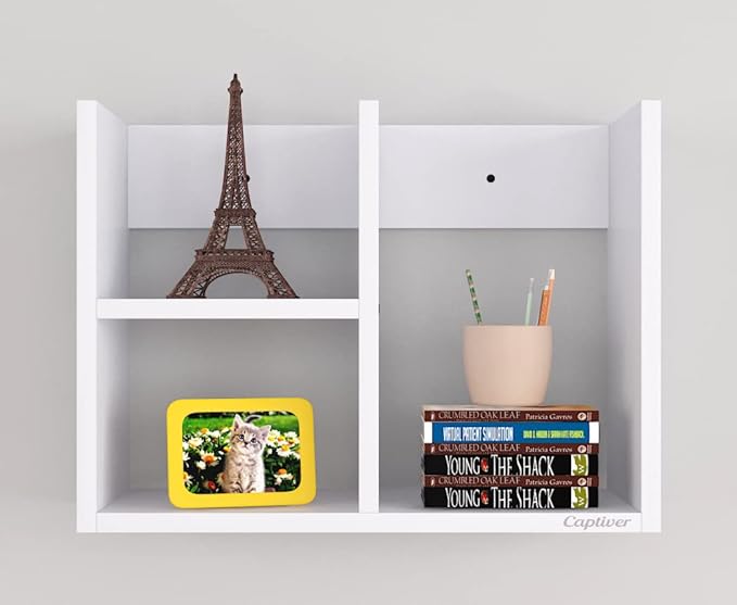 Picture of Meraj Furniture Engineered Wood Wall Mount Rich Books Shelf Racks Tier 3 (Matte White) II Open Wooden Brackets Shelves Multipurpose Library Storage Living Room Study Bedroom Organiser