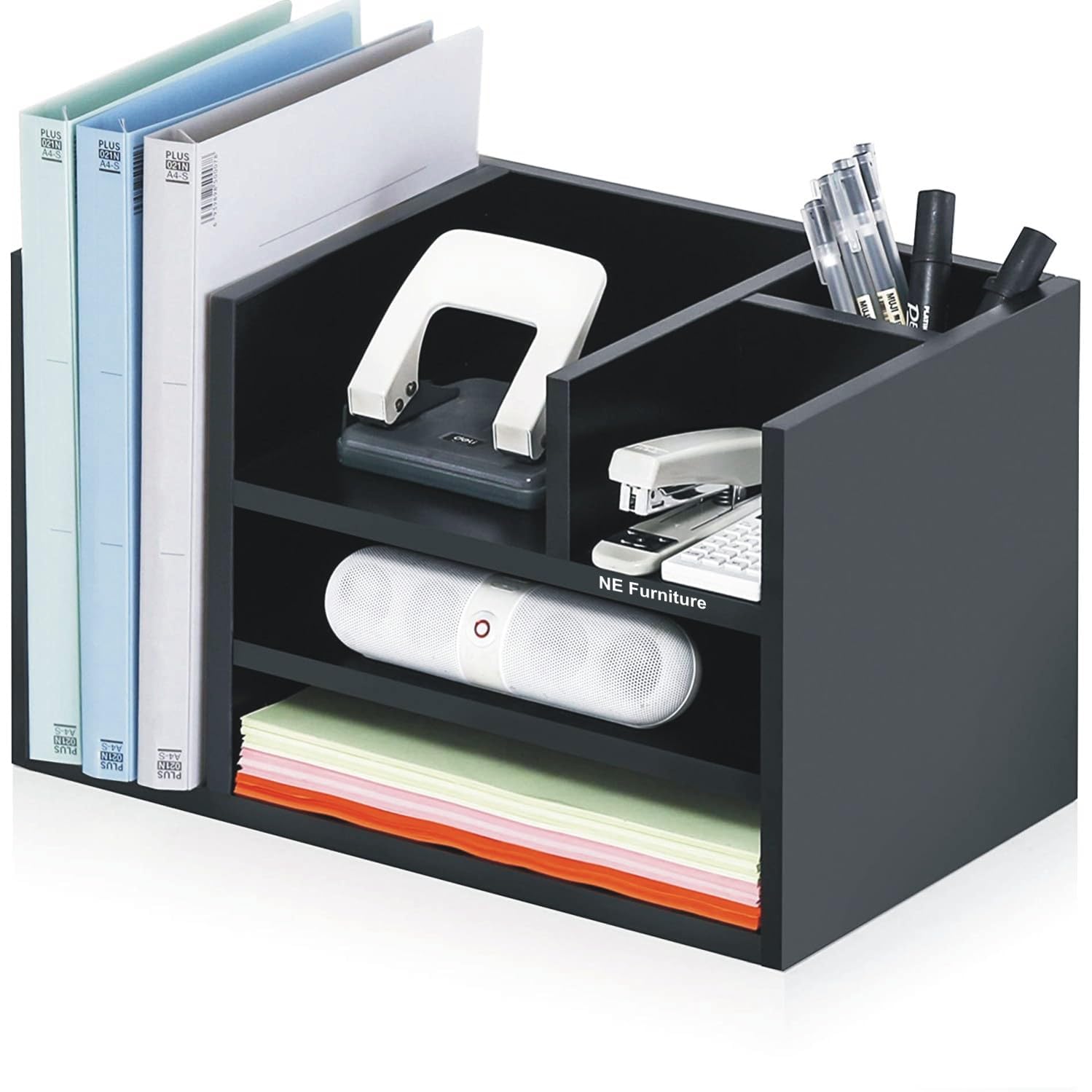 Picture of Meraj Furniture Bookshelf Wood Desk Organiser Bookcase with Shelves File, Sorter Decor Display Rack in Home Office