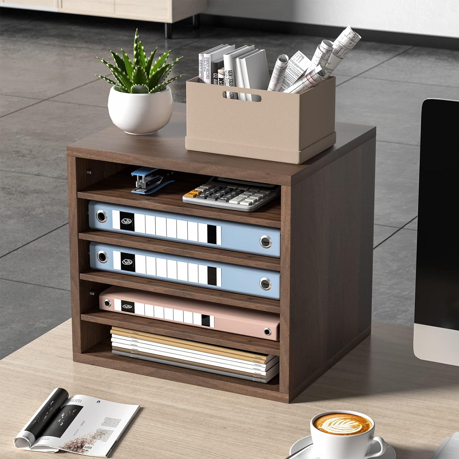 Picture of Meraj Furniture Literature Organisers, 5 Compartments Office Mailbox with Adjustable Shelves, Wood Literature Sorter 13.9x12x13 inches for Office, Home, Classroom, Mail rooms Organisation