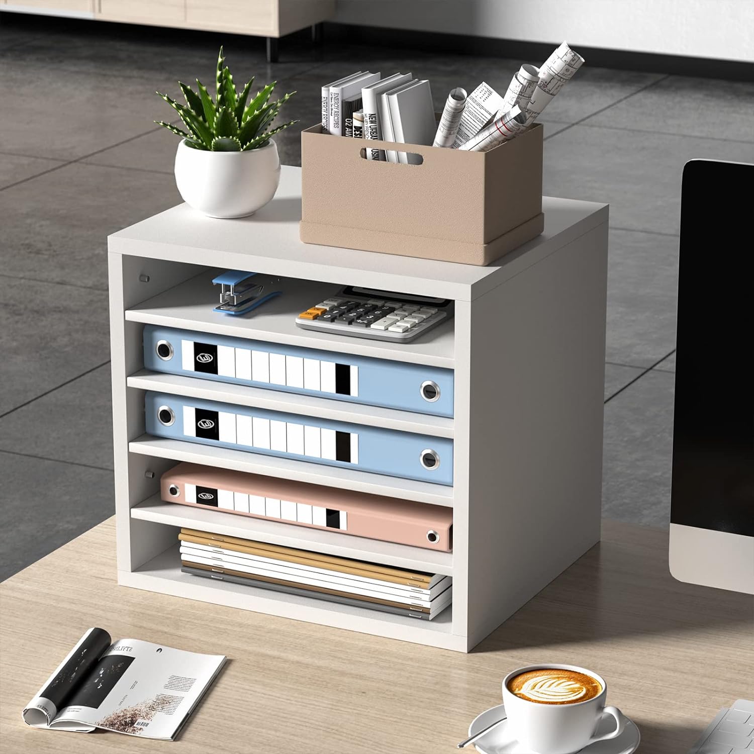 Picture of Meraj Furniture Literature Organisers, 5 Compartments Office Mailbox with Adjustable Shelves, Wood Literature Sorter 13.9x12x13 inches for Office, Home, Classroom, Mail rooms Organisation