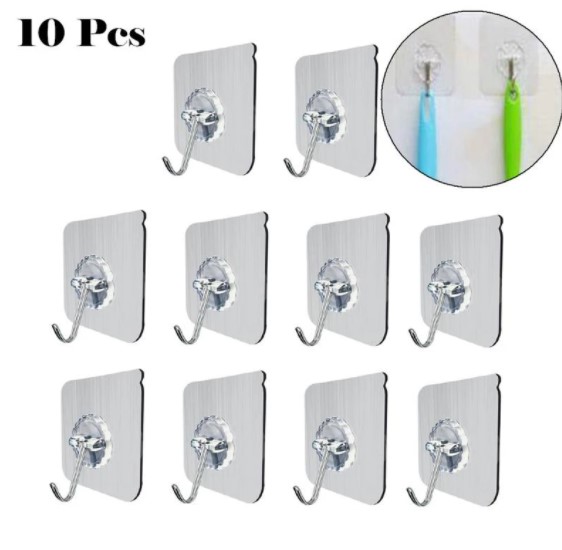 Picture of 10 pcs Adhesive Hooks Transparent Wall Hooks Waterproof Oilproof Self Adhesive Hooks Seamless Hanging Hook For Kitchen Bathroom