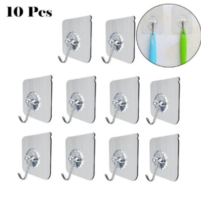 Picture of 10 pcs Adhesive Hooks Transparent Wall Hooks Waterproof Oilproof Self Adhesive Hooks Seamless Hanging Hook For Kitchen Bathroom