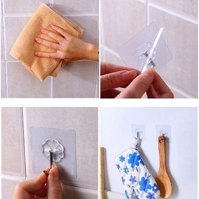Picture of 20 pcs Transparent Self Adhesive Bathroom Kitchen Door Wall Hooks