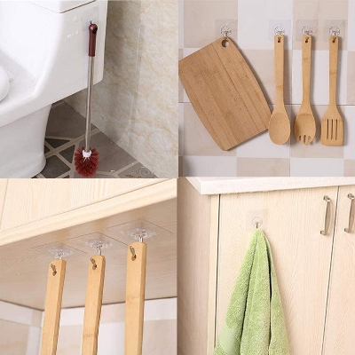 Picture of 20 pcs Transparent Self Adhesive Bathroom Kitchen Door Wall Hooks