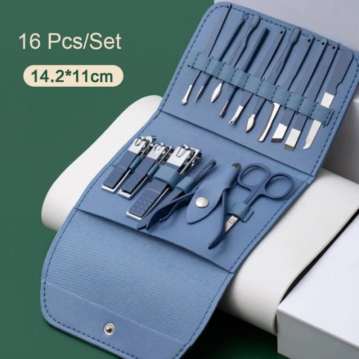 Picture of Nail Clippers Set, 16pcs Manicure & Pedicure Tools, Stainless Steel Nail Cutter Kit for men and women, with Leather Bag, Travel Grooming Kit for Facial, Cuticle and Nail Care