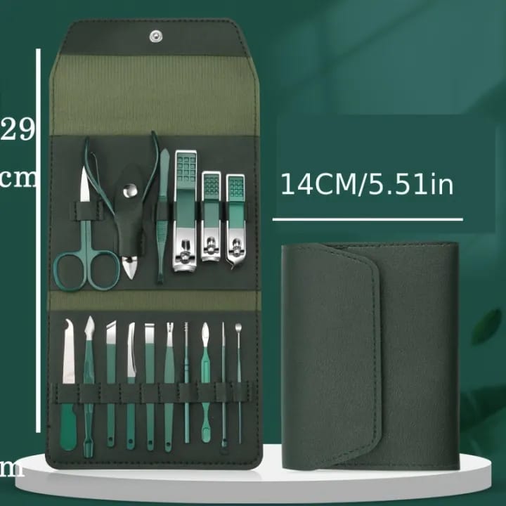 Picture of Nail Clippers Set, 16pcs Manicure & Pedicure Tools, Stainless Steel Nail Cutter Kit for men and women, with Leather Bag, Travel Grooming Kit for Facial, Cuticle and Nail Care