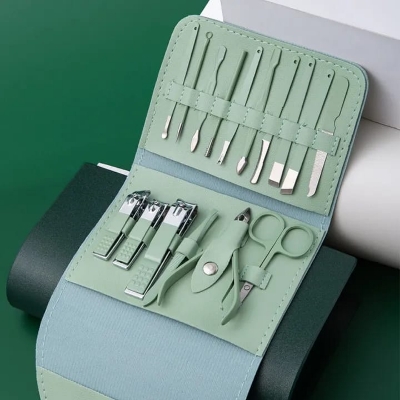 Picture of Nail Clippers Set, 16pcs Manicure & Pedicure Tools, Cutter Kit for men and women, with Leather Bag, Travel Grooming Kit for Facial, Cuticle and Nail Care