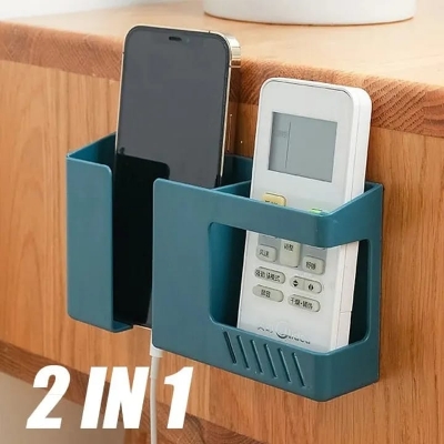 Picture of 2 In 1 Wall-mounted Mobile Phone Remote Control Storage Box Multifunctional Punch-free Storage Rack Wall Debris Storage Holders Best Gadgets