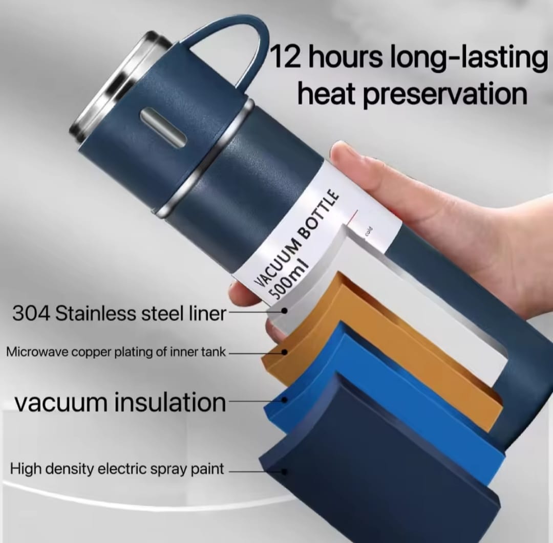 Picture of 500ML Stainless Steel Vacuum Flask Gift Set Office Business Style Thermos Bottle Outdoor Hot Water Thermal Insulation Couple Cup