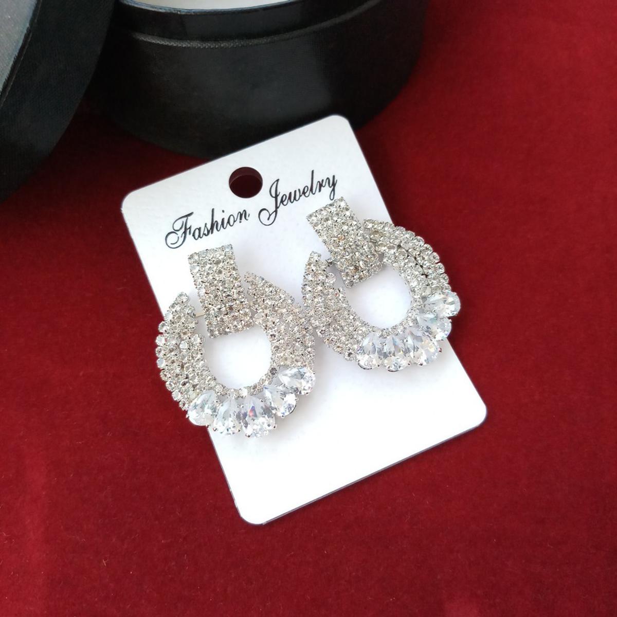 Picture of Korean Fashion Rhinestone Stone Golden Earrings For Women & Girls - 1 Pair (Imported) M-STE460 - Earring - Earrings for Women -Earrings for Girls