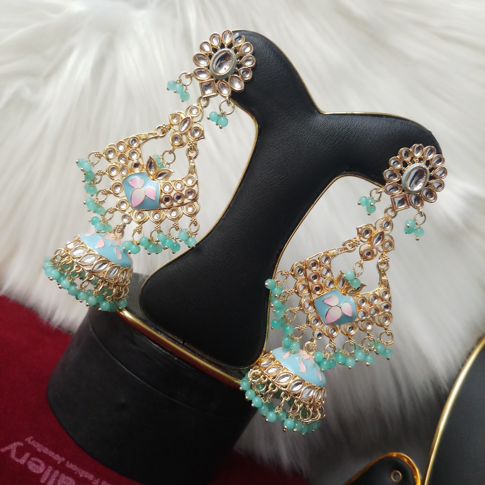 Picture of Jaypuri Meenakari Sky / Light Turquoise Earrings for Women (Imported) M-JME473 - 1 Pair - Earrings