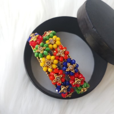 Picture of Exclusive Multi-color Crystal Beads Metal Bangles for Women (Imported) M-CB208 - 2 Pieces - Bangles - Bangles for Women - চুড়ি