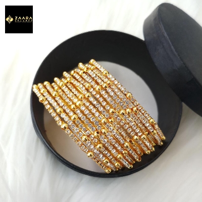 Picture of Gorgeous Stone Metal Bangles for Women (Golden) (Imported) - 12 Pieces - M-JS633G - Bangles for Women - Bangles - চুড়ি