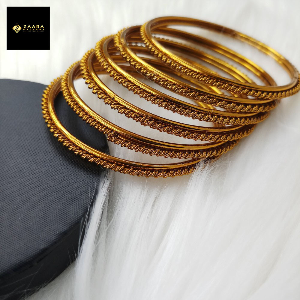 Picture of Simple Designed Pretty Metal Antique Golden Bangles for Women M-BD152G - 6 Pieces - Bangles
