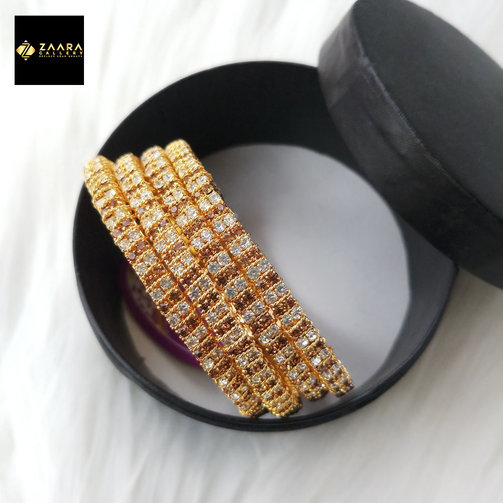 Picture of White & Golden Stone Golden & Silver Metal Bangles for Women (Imported) ST950 - 4 Pieces - Bangles