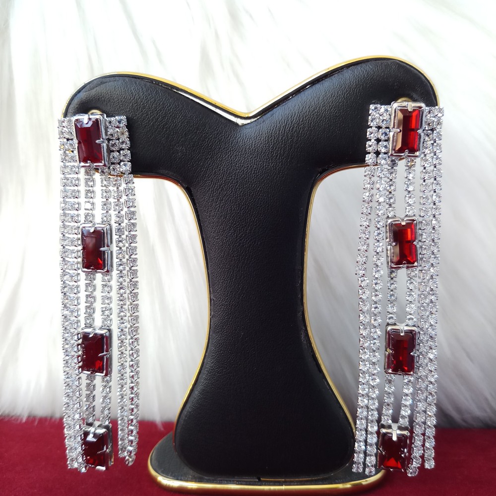 Picture of Korean Fashion Stone Golden Earrings For Women & Girls (Red) - 1 Pair (Imported) M-ST563R - Earrings