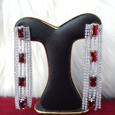 Picture of Korean Fashion Stone Golden Earrings For Women & Girls (Red) - 1 Pair (Imported) M-ST563R - Earrings