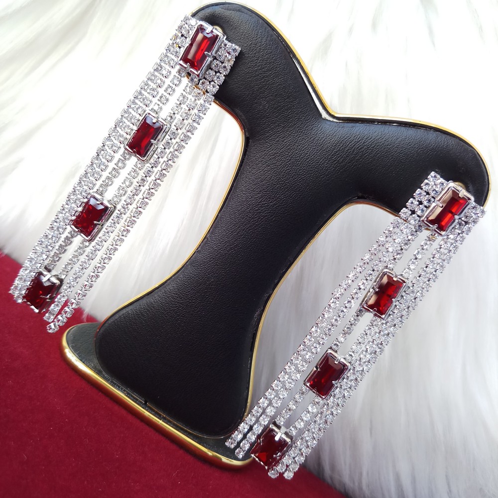 Picture of Korean Fashion Stone Golden Earrings For Women & Girls (Red) - 1 Pair (Imported) M-ST563R - Earrings