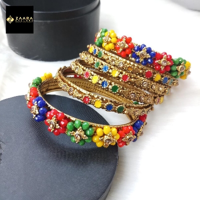 Picture of Multi-color Crystal Beads & Meenakari Bangles for Women (Imported) M-CB832 - 6 Pieces - Bangles