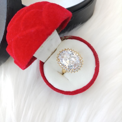 Picture of Diamond Cut AD Stone Golden Finger Ring for Women & Girls With Free Box (Imported) (M-DCFR2203G) - 1 Piece - Rings