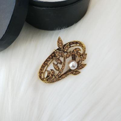 Picture of Brooch /Hijab Pin/ Saree Pin for Women With Stone (Antique Golden & Silver) (Imported) M-BRC-A502 - 1 Piece - Brooch - Brooch for Women - হিজাব পিন