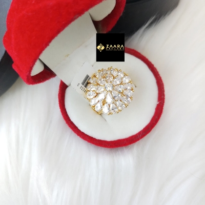 Picture of Diamond Cut AD Stone Silver & Gold Finger Ring for Women & Girls With Free Box (Imported) (M-DCFR22012G) - 1 Piece
