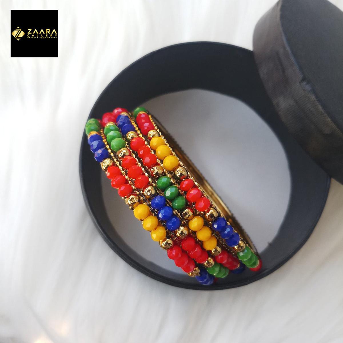 Picture of Multicolor Crystal Beads Metal Bangles for Women (Imported) M-CB214ALL - 4 Pieces - Bangles - Bangles for Women - চুড়ি