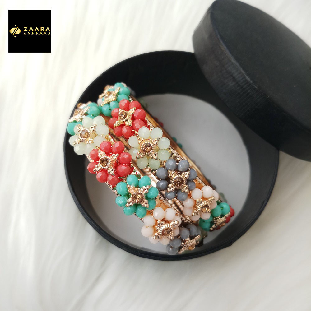 Picture of Multicolor Crystal Beads Metal Bangles for Women (Imported) M-CB213ALL - 2 Pieces - Bangles - Bangles for Women - চুড়ি