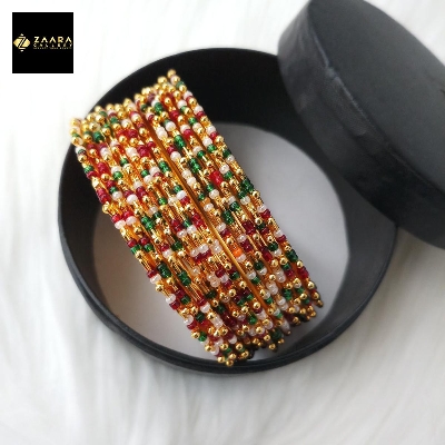 Picture of Multicolor Beads Metal Bangles for Women (Imported) - 12 Pieces M-BM790 - Bangles