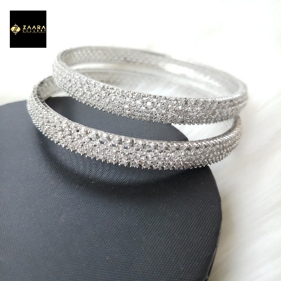 Picture of Diamond Cut AD Stone Silver Color Bangles for Women - 2 Pieces (Imported) M-DCB475S - Bangles