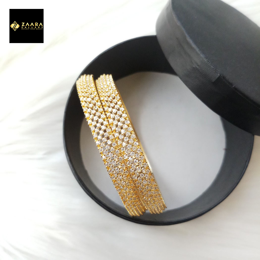 Picture of Diamond Cut AD Stone Golden and Silver Color Bangles for Women (Imported from India) - 2 Pieces Model-DCB474GS - Bangles