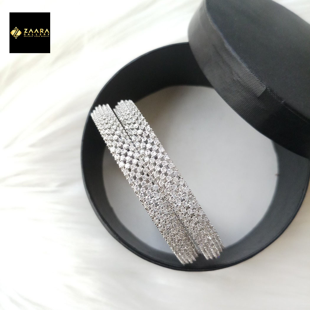 Picture of Diamond Cut AD Stone Golden and Silver Color Bangles for Women (Imported from India) - 2 Pieces Model-DCB474GS - Bangles