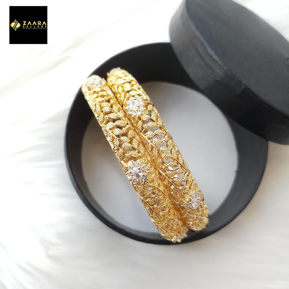 Picture of Diamond Cut AD Stone (Multicolor) Golden Color Bangles for Women (Imported) - 2 Pieces M-DCB521ALL - Bangles for Women -  Bangles for Girls -  Bangles -  Bangle - চুড়ি
