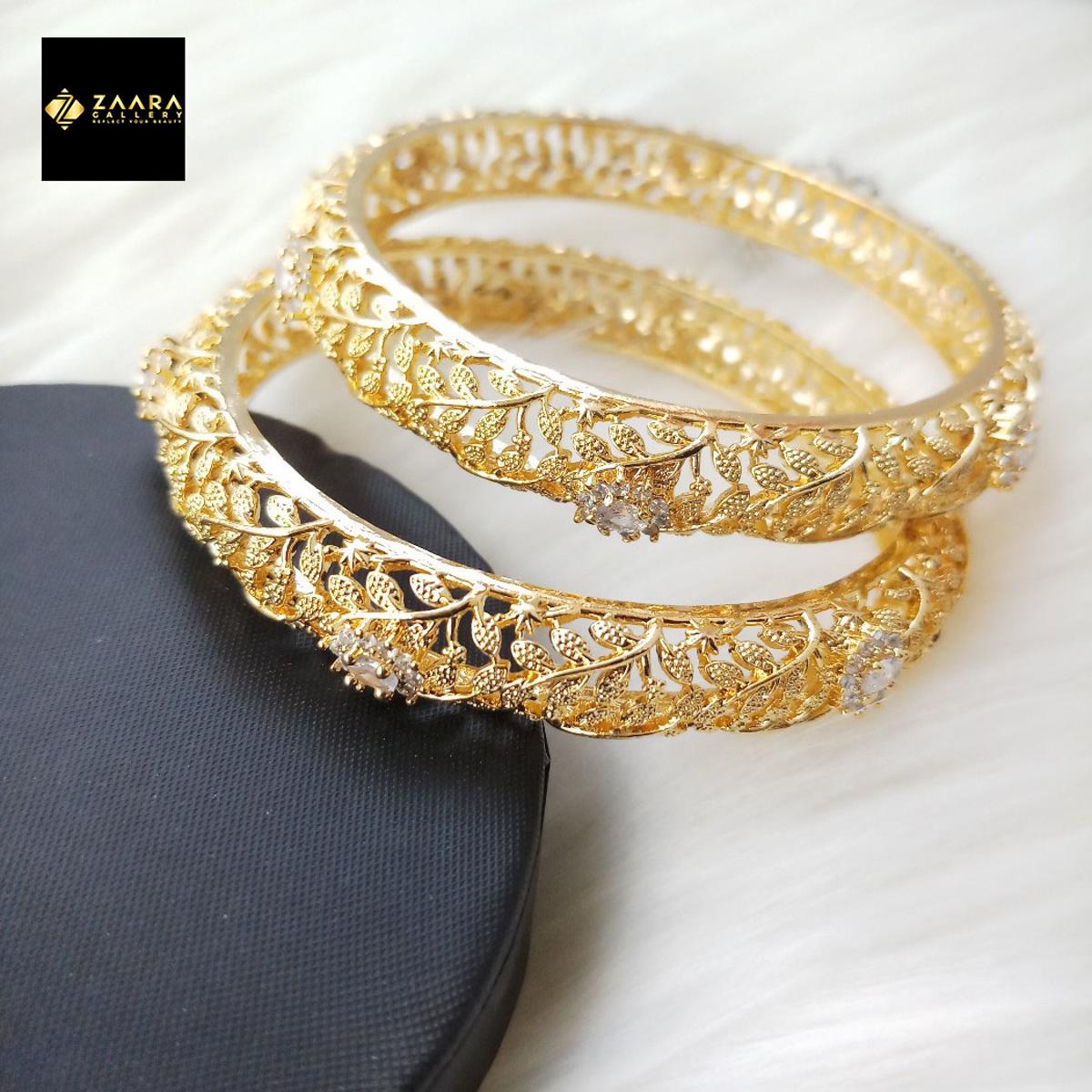 Picture of Diamond Cut AD Stone (White) Golden Color Bangles for Women (Imported) - 2 Pieces M-DCB521GW - Bangles for Women -  Bangles for Girls -  Bangles - চুড়ি