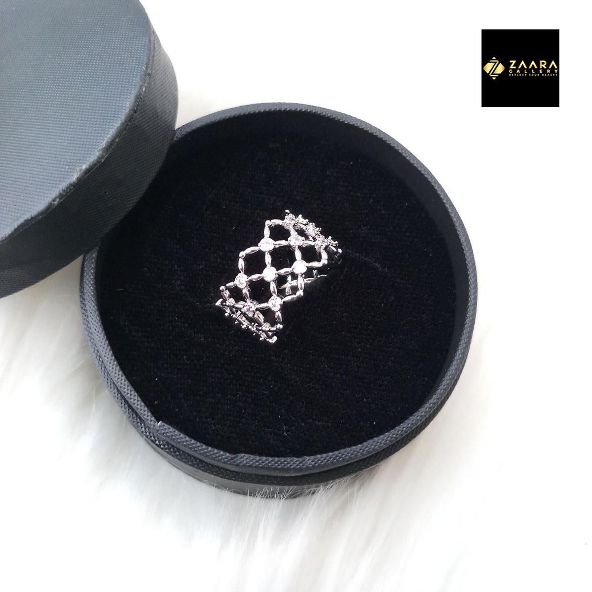 Picture of Diamond Cut Ad Stone Silver Color Finger Ring For Women & Girls With Free Box (Imported) - 1 Piece (Model-DCFR22024S) - Ring