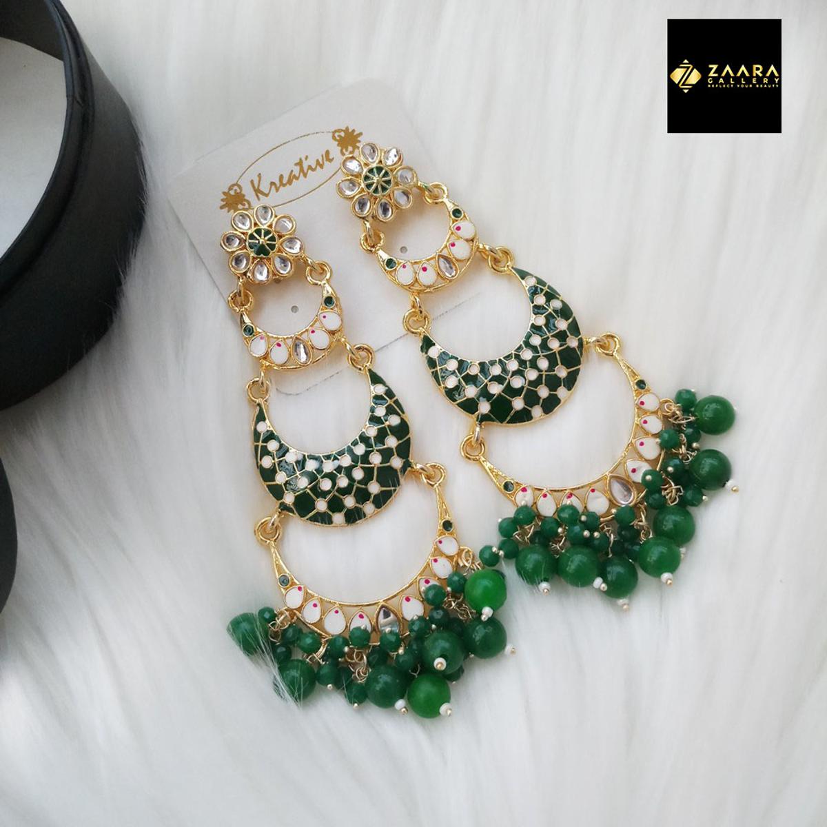 Picture of Jaypuri Meenakari Green Earrings for Women (Imported) - 1 Pair M-JE5602 - Ear Rings - Earrings