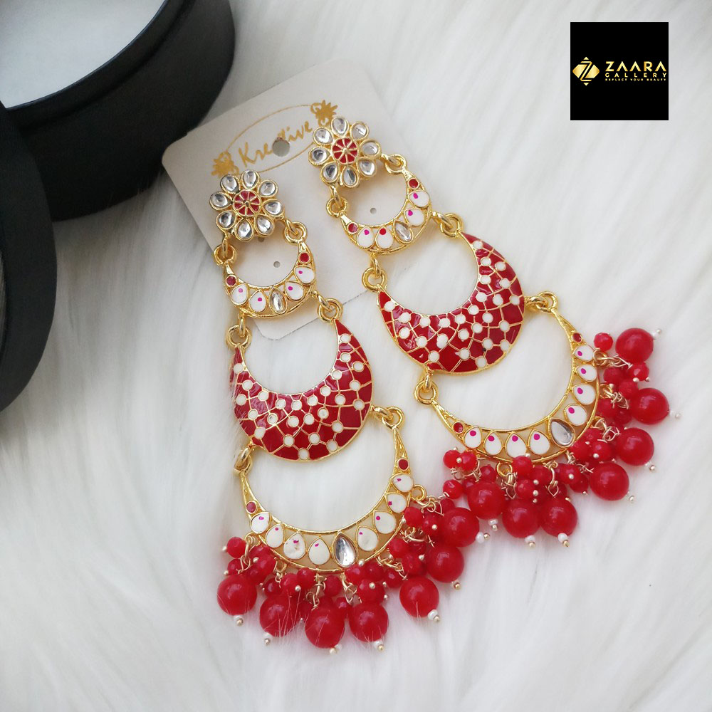 Picture of Jaypuri Meenakari Red Earrings for Women (Imported) - 1 Pair M-JE5601 - Ear Rings - Earrings
