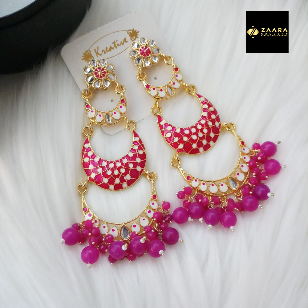 Picture of Jaypuri Meenakari Magenta Earrings for Women (Imported) - 1 Pair M-JE5605 - Ear Rings - Earrings