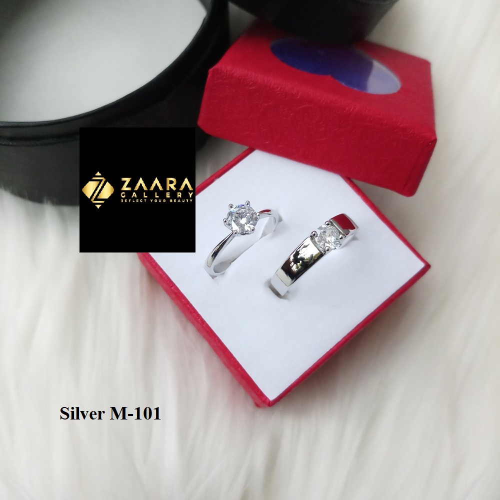 Picture of Valentine Couple Rings (Grade-1 Quality) for Men and Women with Box(Silver M-101)- 2 Pieces
