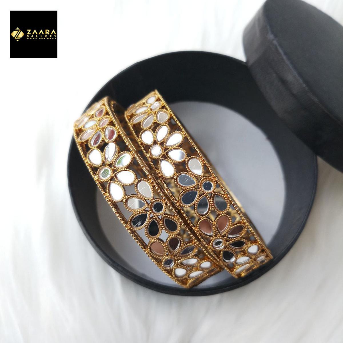 Picture of Jaypuri Mirror Metal Bangles for Women and Girls 2 Pieces (Antique Golden Color) (Imported) M-MB723AG - Bangles