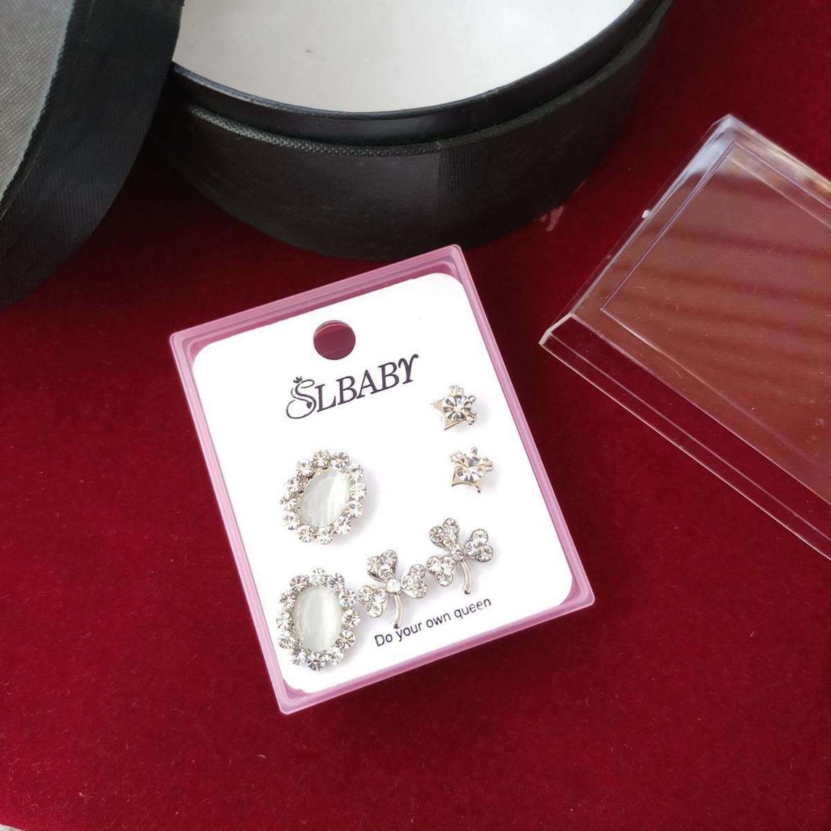 Picture of New Trendy Fashion Exquisite Rhinestone Earrings Set Box 3 Pair For Women & Girls Model-STE6904 - Earrings Set for Girls & Women