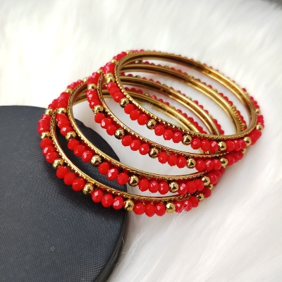 Picture of Multicolor Crystal Beads Metal Bangles for Women (Imported)  M-CB203 - 4 Pieces - Bangles - Bangles for Women - চুড়ি