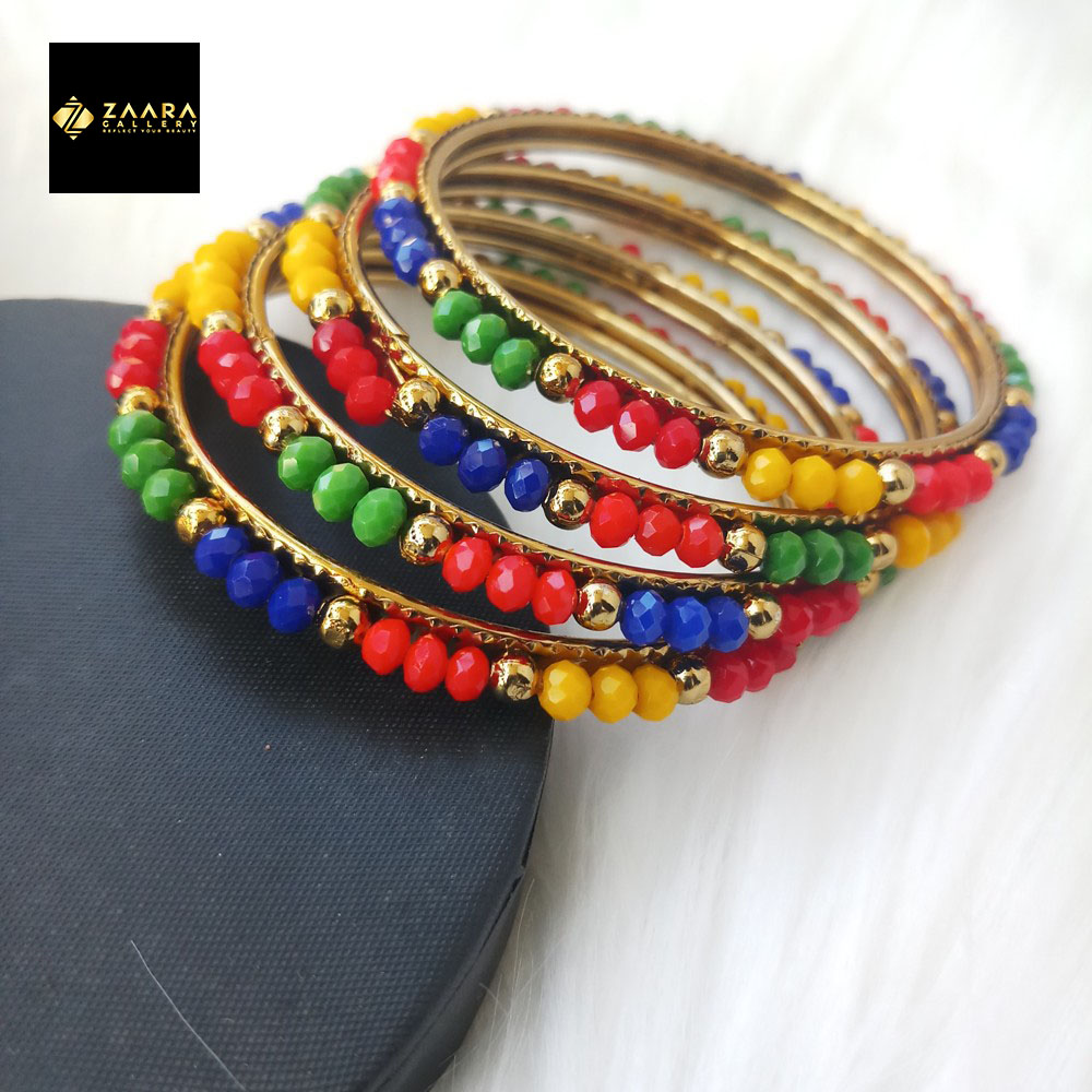 Picture of Multicolor Crystal Beads Metal Bangles for Women (Imported)  M-CB203 - 4 Pieces - Bangles - Bangles for Women - চুড়ি