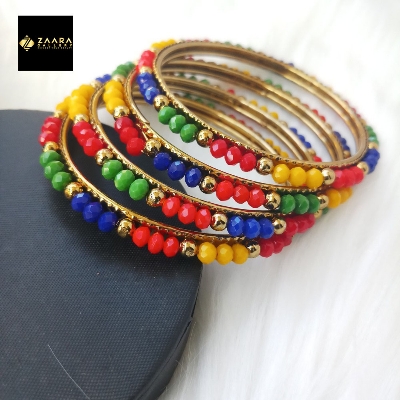 Picture of Multicolor Crystal Beads Metal Bangles for Women (Imported)  M-CB203 - 4 Pieces - Bangles - Bangles for Women - চুড়ি