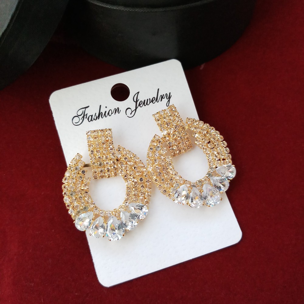 Picture of Korean Fashion Rhinestone Stone Golden Earrings For Women & Girls - 1 Pair (Imported) M-STE460G - Earring - Earrings for Women -Earrings for Girls