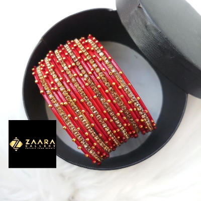 Picture of Stone and Metal Bangles for Women (Red) (Imported) M-SMB90003 - 18 Pieces - Bangles - Bangles for Women - চুড়ি