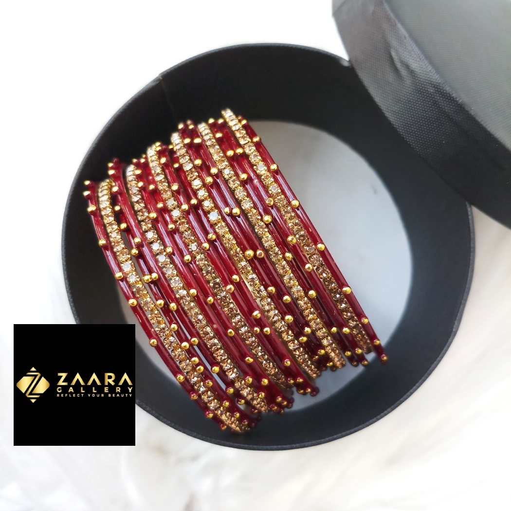 Picture of Stone and Metal Bangles for Women (Maroon) (Imported) M-SMB90004 - 18 Pieces - Bangles - Bangles for Women - চুড়ি